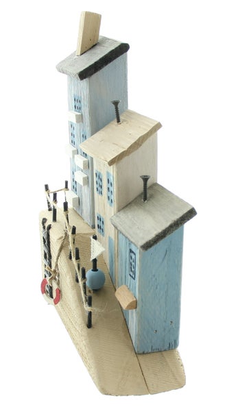 FRANK FLECHTWAREN | Dekohäuschen Hafenpromenade, HOLZ, METALL, SISAL, 23 x 7 x 26 cm