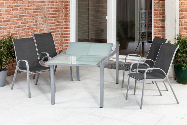 Sorrento Gartenmöbelset 5tlg., Stapelsessel, Ausziehtisch 120 (180) x 90 cm, anthrazit