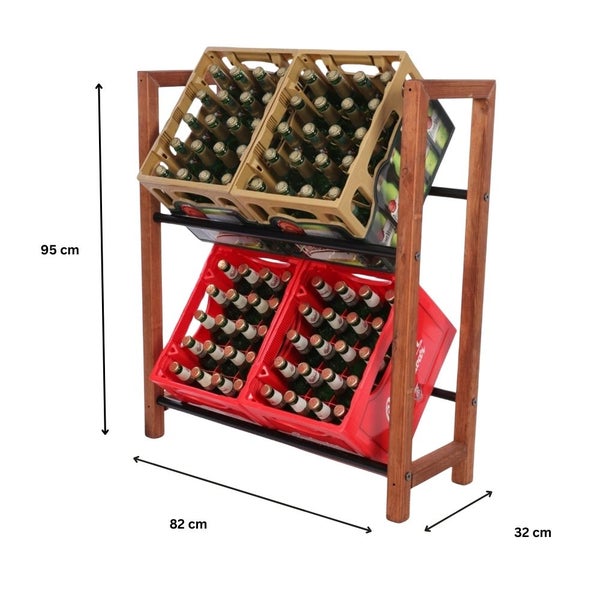 PROREGAL Getränkekistenregal HUNSRÜCK HxBxT 95x82x32cm 4 Kisten auf 2 Ebenen Massives Kiefernholz Braun geölt