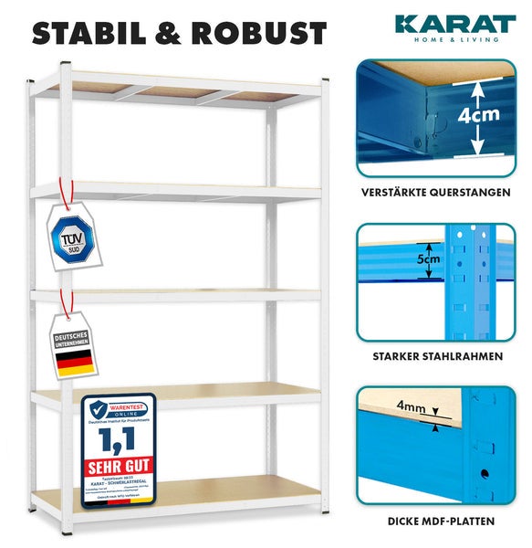 FLOORDIREKT Schwerlastregal - Universal einsetzbar - Weiß - 220 x 90 x 45 cm - Traglast 875 kg