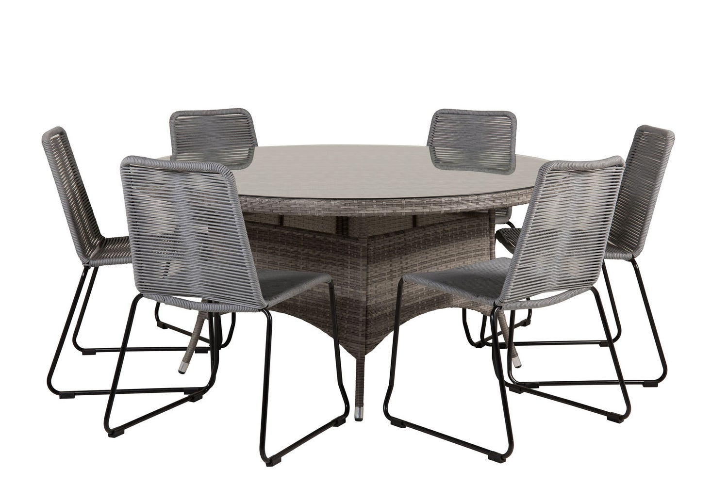 Volta Gartenset Tisch Ø150cm und 6 Stühle Lindos schwarz, grau.