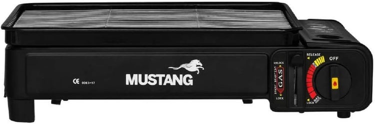 JUNG Mustang 2in1 mobiler Campingkocher/Gasgrill mit 4 Gaskartuschen à 227g, 2in1 Funktionen Gaskocher - inkl. Grillrost