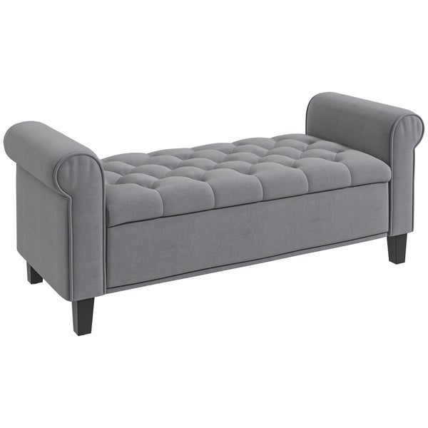 HOMCOM Polsterbank, Bettbank, Sitzbank in Samtoptik, Flurbank mit Stauraum für Schlafzimmer, bis 120 kg Belastbar, Grau, 126 x 48,5 x 47 cm