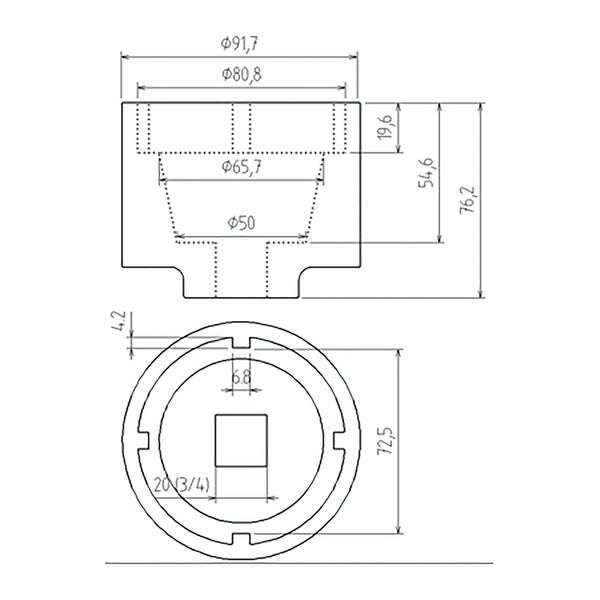 Technische Zeichnung eines Bauteils mit Maßen