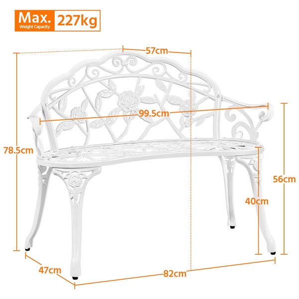 Abmessungen der Gartenbank mit einer maximalen Traglast von 227 kg