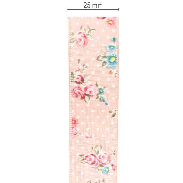 Dekoband, 25 mm breit, mit Blumenmuster