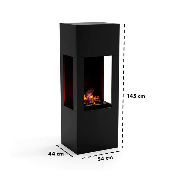 GLOW FIRE Elektrokamin 'Böll'| Wasserdampf Kamin mit OMC 400 inkl. Holz in schwarz als Raumteiler | HxBxT: 145x54x44 cm