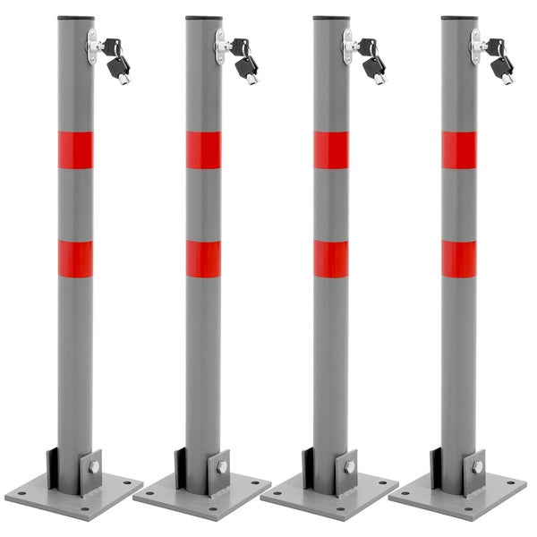 ECD Germany 4x Parkplatzsperre klappbar, rund, 71 cm, Parkpfosten aus Stahl, 3 Schlüsseln, Anthrazit mit roten Warnstreifen, Absperrpfosten Sperrpfosten Parkplatz-Barriere Park Pfosten Poller Standfuß