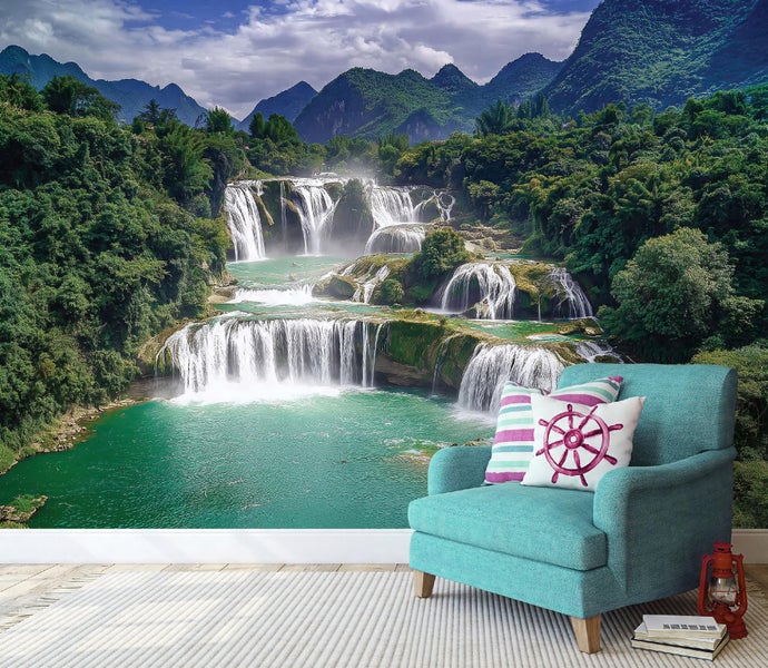 Fototapete 3D Effekt Wasserfall Wald Natur Wohnzimmer Vlies Tapete 300x210 cm