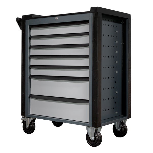 PROREGAL Werkstattwagen Cheetah Plus + 190-tlg. Werkzeugset | 7 Schubladen | HxBxT 98,5x75x47,5cm | Anthrazitgrau/Silbergrau | Schubladenbox