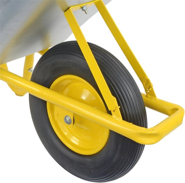 Schubkarre Matrix 100L Stahlmulde 250kg Tragkraft mit pannensicherem PU-Rad – Bauschubkarre für Garten & Bau – Gelb