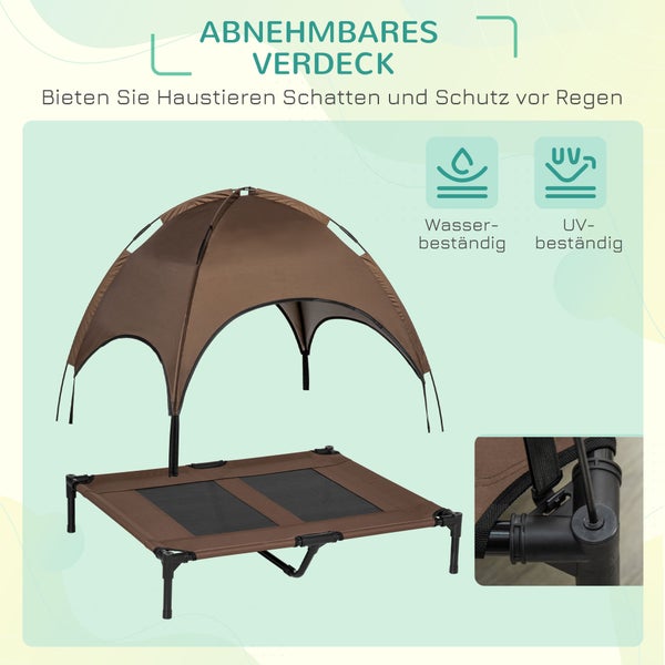 PawHut Hundebett, L92 x B76 x H90 cm, Metall, Oxford, Netzstoff, Taftstoff, Kaffee+Schwarz
