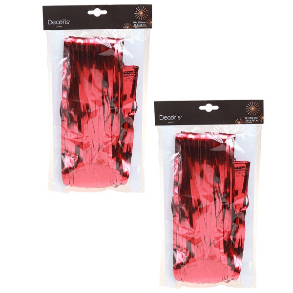Zwei Packungen rote Lametta-Vorhänge von Decoris in der Verpackung