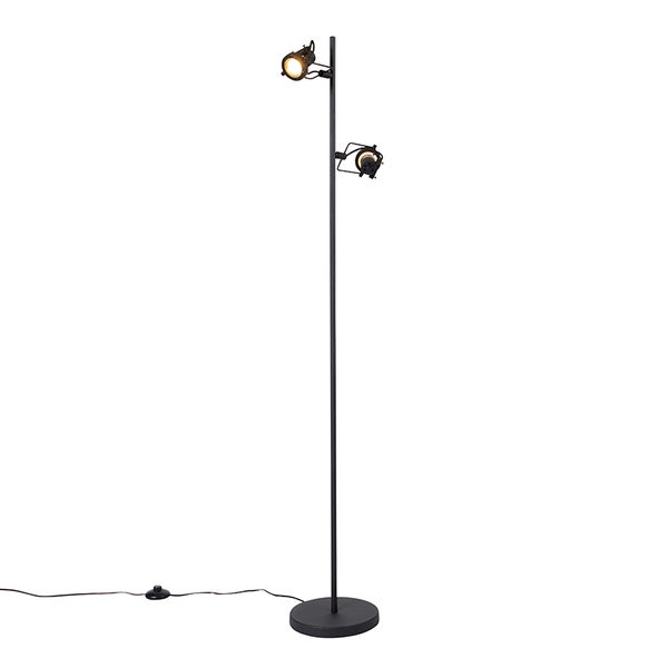 QAZQA - Industrie I Vintage I Industrie Stehlampe schwarz 2-Licht - Suplux I Wohnzimmer I Schlafzimmer - Stahl Länglich - LED geeignet GU10