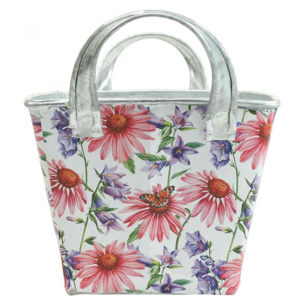 Blumentopf mit Tragegriffen und Blumenmuster