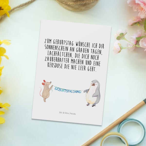 Mr. & Mrs. Panda Postkarte Maus Pinguin Geburtstag - Weiß