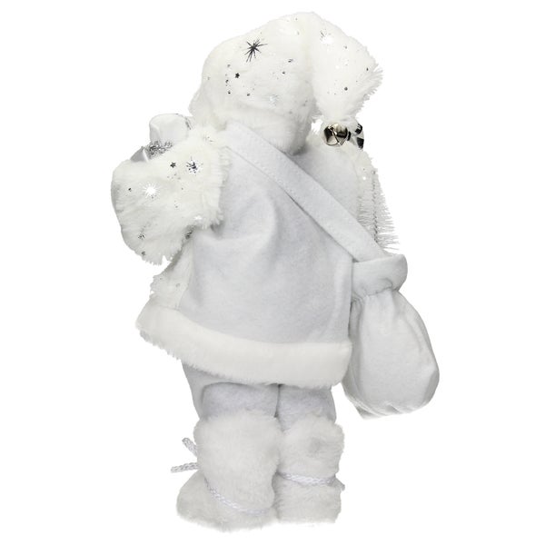 ECD Germany Weihnachtsmann Deko-Figur, 37 cm hoch, Weiß, mit Geschenkesack und Geschenke, detailreich, Santa-Claus Figur Winterdeko Weihnachten Stehende Figur Winter Dekoration Nikolaus Weihnachtsdeko