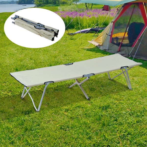 Outsunny Campingbett Feldbett Klappbett Liege inkl. Tasche 193x64x40cm (Beige)