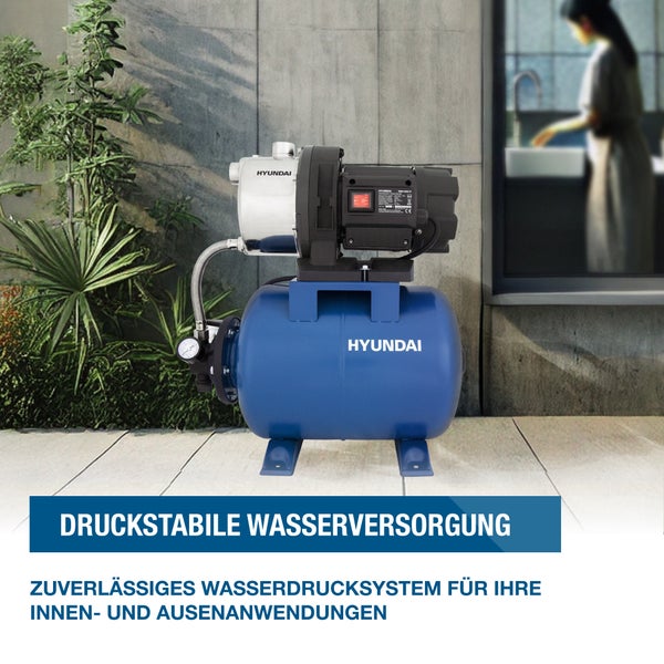 HYUNDAI Hauswasserwerk HWW12050-ST (1200W, STAHL-Kessel, 5.000 l/h, Förderhöhe max. 50m, Ansaughöhe max. 8m)