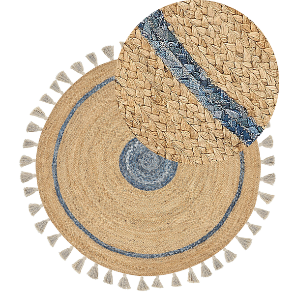 Teppich OBAKOY Blau ø 140 cm Jute