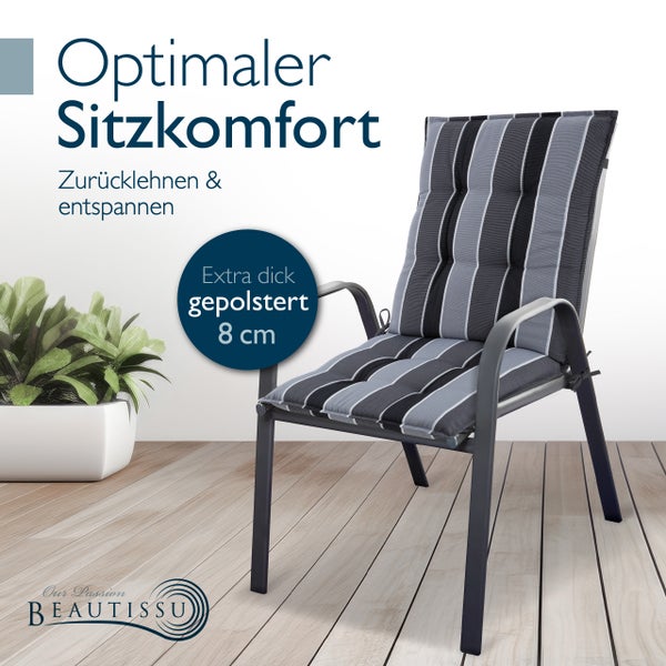 Gepolsterte Gartenstuhlauflage mit Streifenmuster auf Gartenstuhl