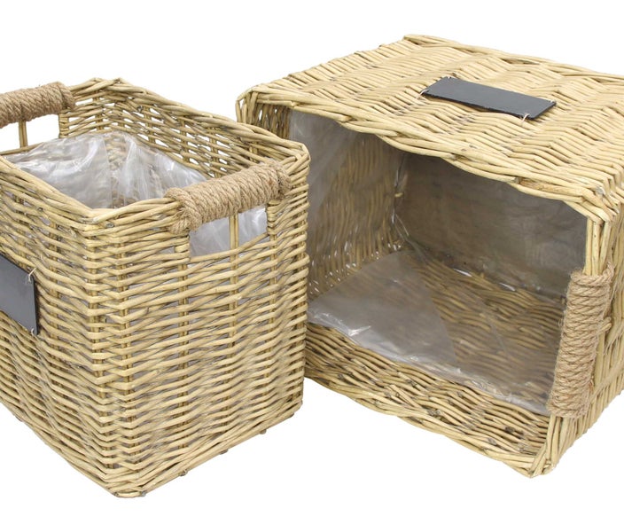 FRANK FLECHTWAREN | Pflanzkorb Weiden-Chic, 2er Set, WEIDE, MDF, FOLIE, JUTE, 52 x 39 x 43 cm, 44 x 31 x 37 cm