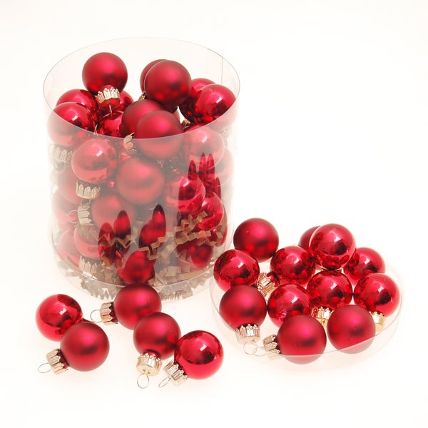 Kugeldose mit roten Kugeln 2,5cm (45 Stück), 45 Stck., Weihnachtsbaumkugeln, Christbaumschmuck, Weihnachtsbaumanhänger