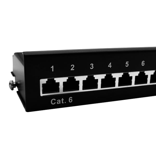 ProfiPatch Patchpanel Patchfeld Cat.6 Desktop 12-Port RJ45 geschirmt Aufputz Wandmontage 1HE schwarz