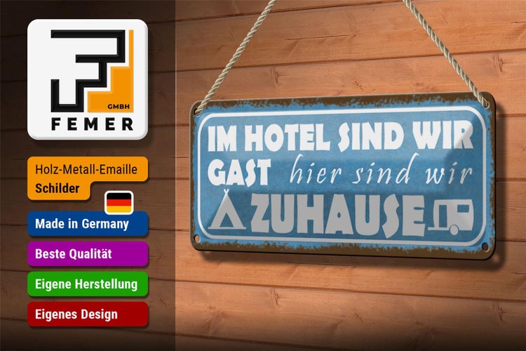 Blechschild Spruch 27x10cm Camping hier sind wir zuhause Dekoration