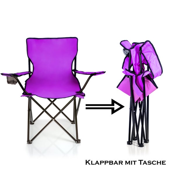 BigDean Faltstuhl LILA Campingstuhl Anglerstuhl mit Getränkehalter & Tragetasche - Anglersessel klappbar - Klappstuhl Gartenstuhl Faltstuhl Relaxsessel Angelsessel faltbar