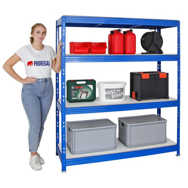 PROREGAL Profi Schwerlastregal Rhino HxBxT 180 x 160 x 60 cm 4 Melamin-Ebenen 16mm Fachlast 500 kg Blau