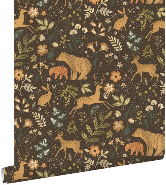 Tapete mit Waldtiermuster, inklusive Bären, Hasen und Hirschen