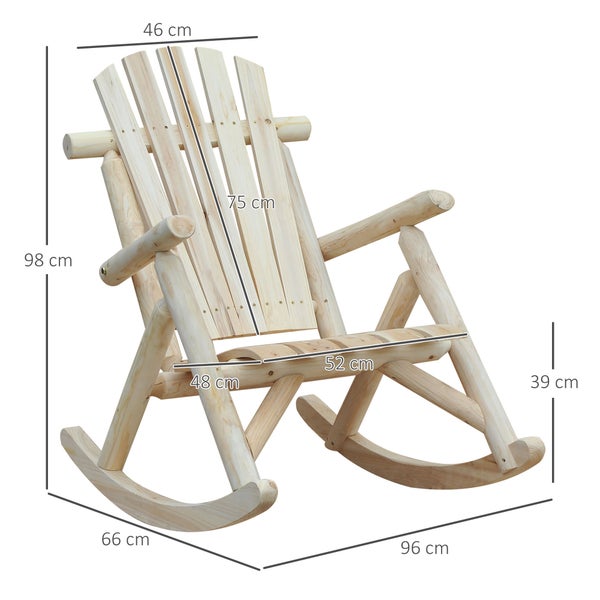 Outsunny Schaukelstuhl aus Holz Schaukelsessel mit hoher Rückenlehne wetterfest Gartenstuhl bis 113kg belastbar Relaxstuhl für Wohnzimmer Garten, Rasen, Balkon Natur
