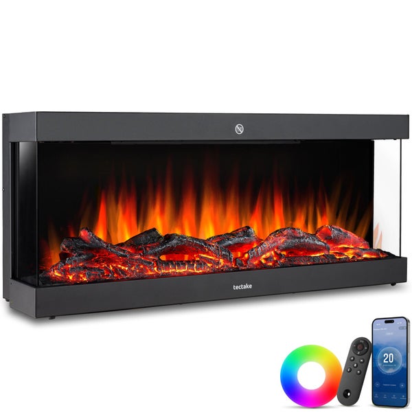 Elektrischer Kamin mit Holzeffekt, Fernbedienung und Smartphone App