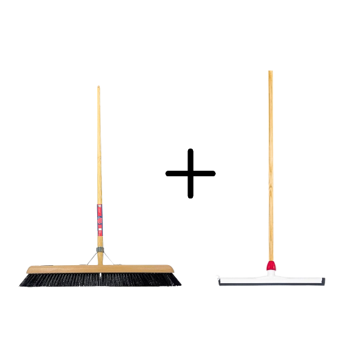 Kehrbesen und Abzieher Set mit Holzstiel