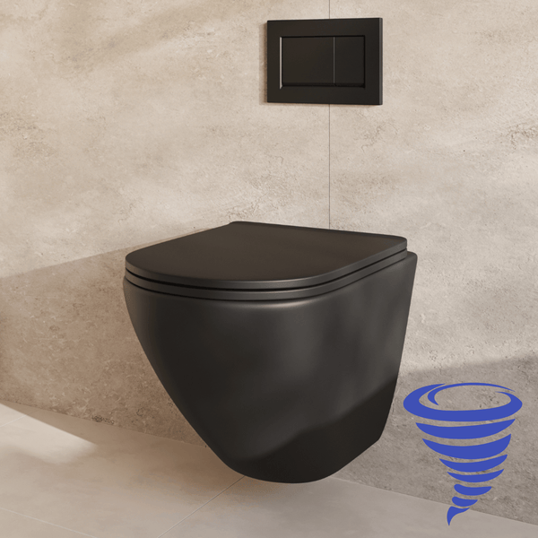 Wandhänge WC mit WC Sitz und Betätigungsplatte vor gefliester Wand