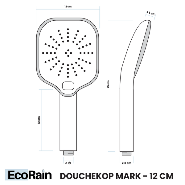 EcoRain 50% Wassersparender Duschkopf Mark Quadrat 12 CM mit Wasserfilter - 5 Strahlarten - Hoher Wasserdruck - Universeller Anschluss - Anti-Kalk Duschkopf - Chrom