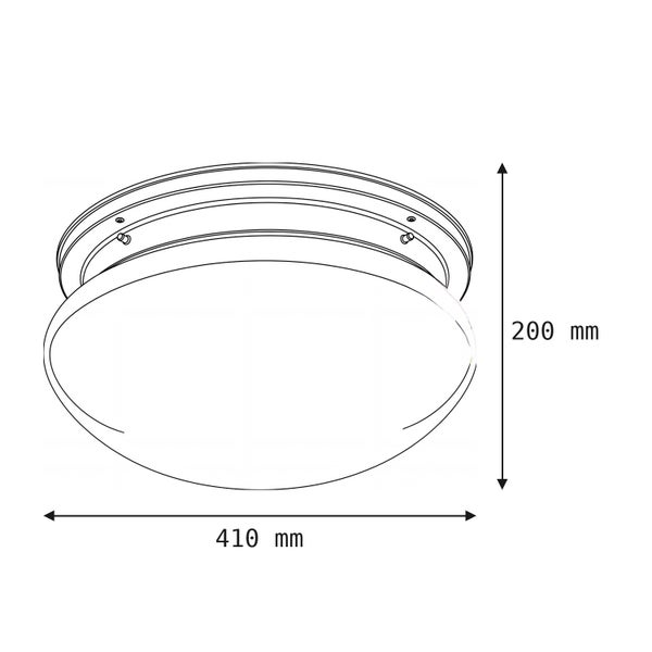 Technische Zeichnung einer runden Deckenleuchte mit Maßangaben von 410 Millimeter Breite und 200 Millimeter Höhe.