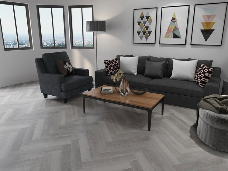 1.752 m² Premium Vinylboden Fischgrät Design 2075H FLÄMING EICHE Boden mit Trittschalldämmung 592 x 148 x 5,5 mm