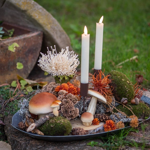 8er Set Deko Pilze am Stab für Herbstdeko, Braun,