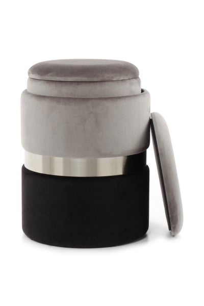 Hocker, 2er-Set gepolstert mit Stauraum Grau / Silber / Schwarz Rund Ø 31,5 / 36 cm