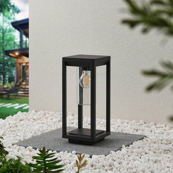 Lindby Außenleuchte Estami (spritzwassergeschützt (Modern) in Schwarz aus Aluminium (1 flammig, E27) - Wegeleuchte Pollerleuchte Wegelampe Sockelleuchte
