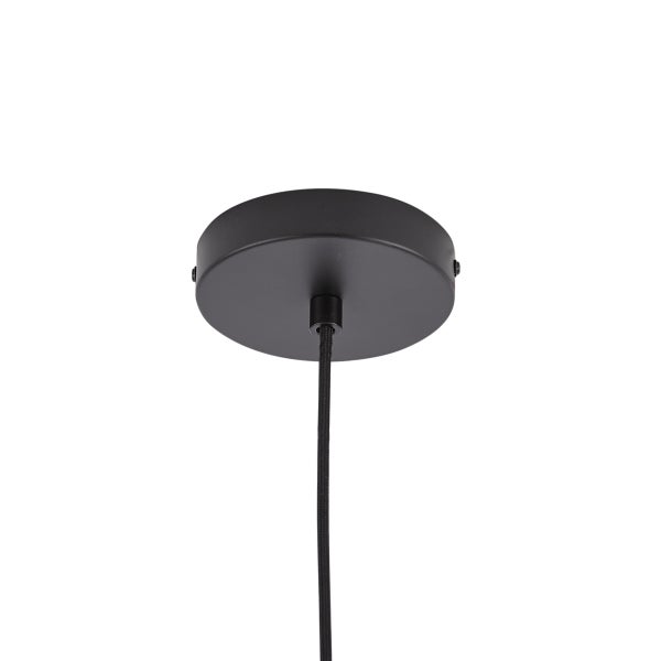 Schwarze Deckenbefestigung für eine Pendelleuchte mit Textilkabel