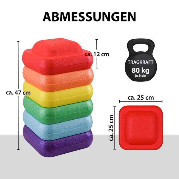 Abmessungen der gestapelten Steine und Tragkraftinformationen