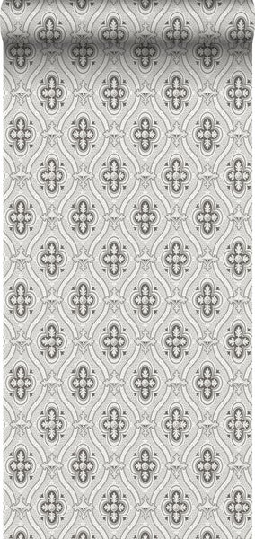 Borastapeter Tapete Retro-Ornamente Grau, Braun und Weiß - 53 cm x 10.05 m - 660063