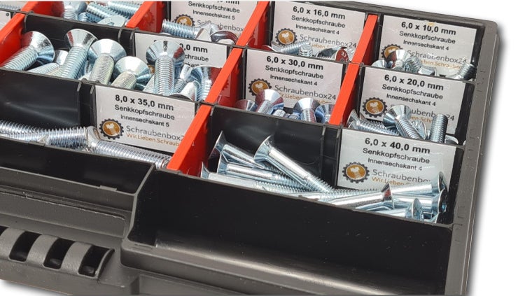 Senkkopfschrauben Sortiment M6-M8 // 10mm-70mm 160 tlg. Schraubenbox DIN 7991/ISO 10642 Bolzen Vollgewindeschrauben Maschinenschrauben Gewindeschrauben Senkkopfschrauben