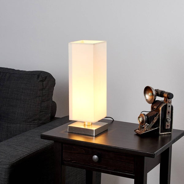 Lindby Tischlampe, Tischleuchte Stoffschirm weiß Nachttischlampe Stoffschirmlampe 1x E14 ohne Leuchtmittel Schlafzimmerlampe Nachttischleuchte