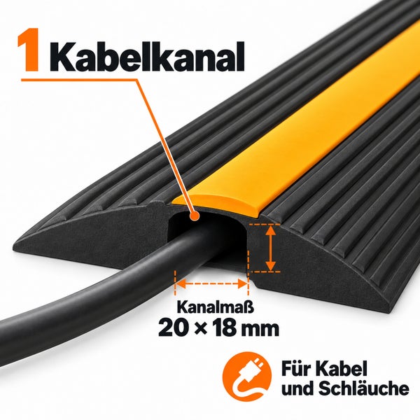 Kabelbrücke mit einem Kabelkanal und Kanalmaß von 20 mal 18 Millimetern für Kabel und Schläuche