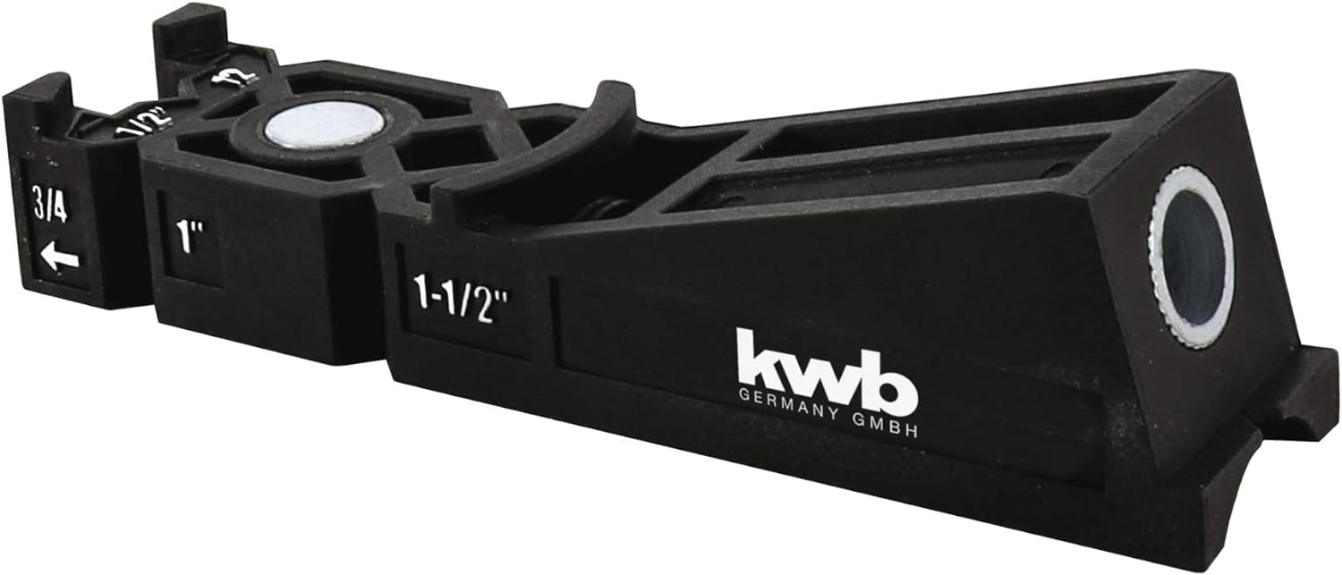 kwb Taschenloch-Bohrschablone/Bohrlehre inkl. 9 mm Bohrer, Tiefenstop und TX-20 Bit 150 mm, 122 - 38 brettstärken