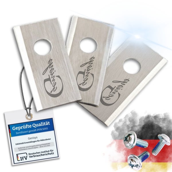 Genisys Ersatzklingen aus Edelstahl für Mähroboter mit Qualitätszertifikat und Schrauben